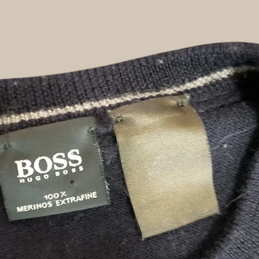Boss Hugo Boss Mens Virgin Wool Sweater Made In Italy Midnight Medium
